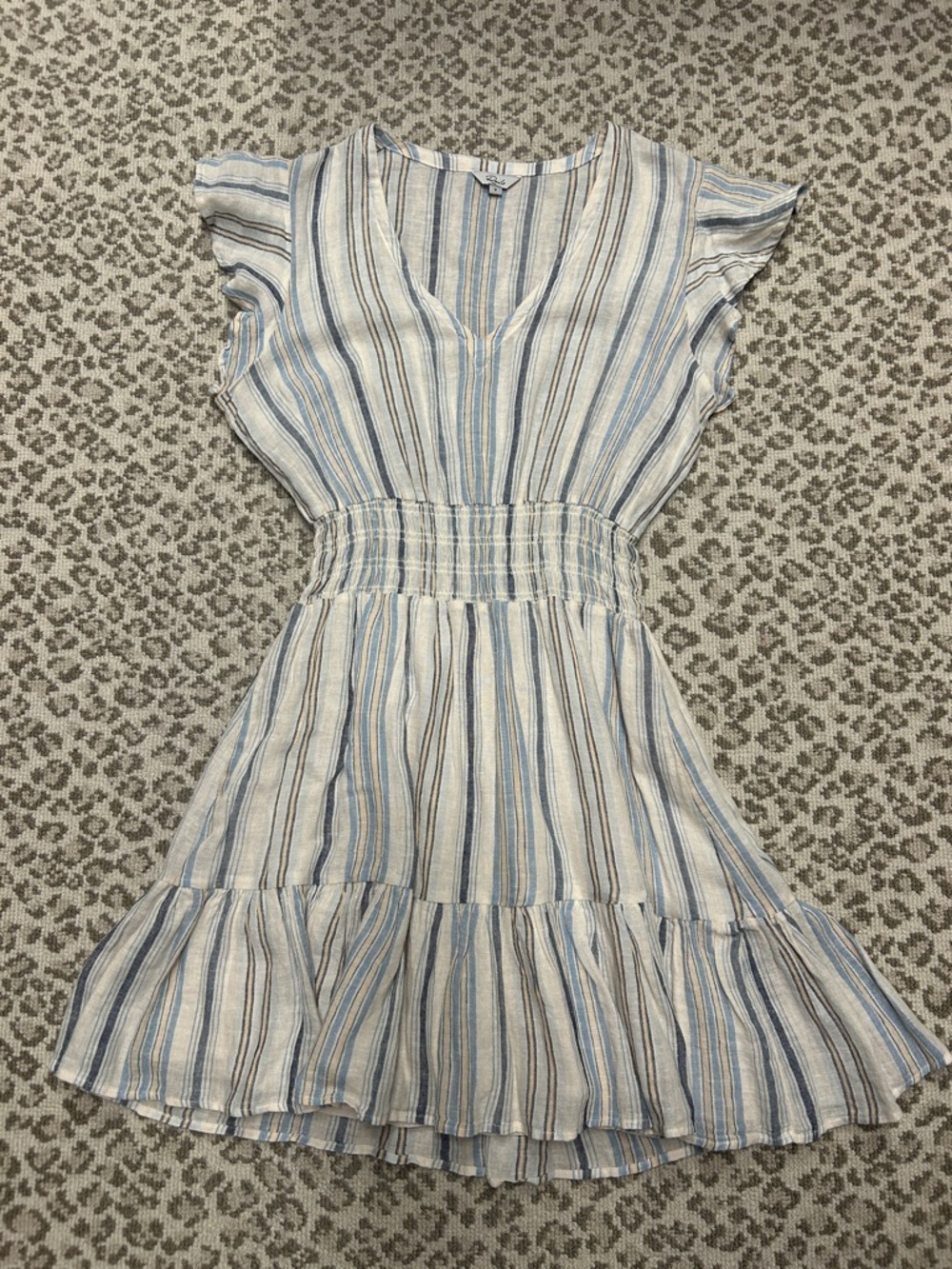 Rails Striped V-Neck Mini Dress in Blue, Cream & Tan sz Small